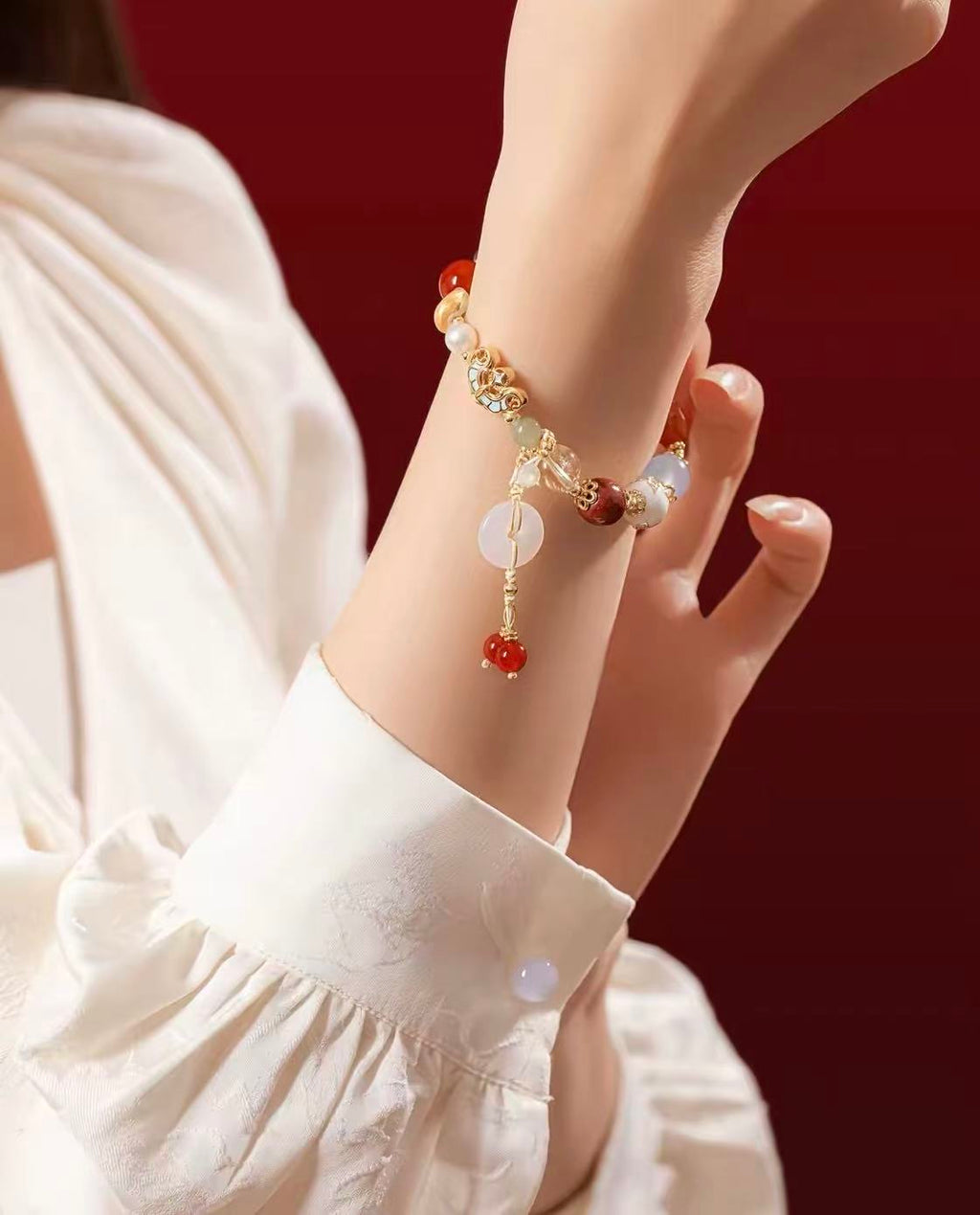 Fortune Gourd & Peace Buckle Gemstone Bracelet