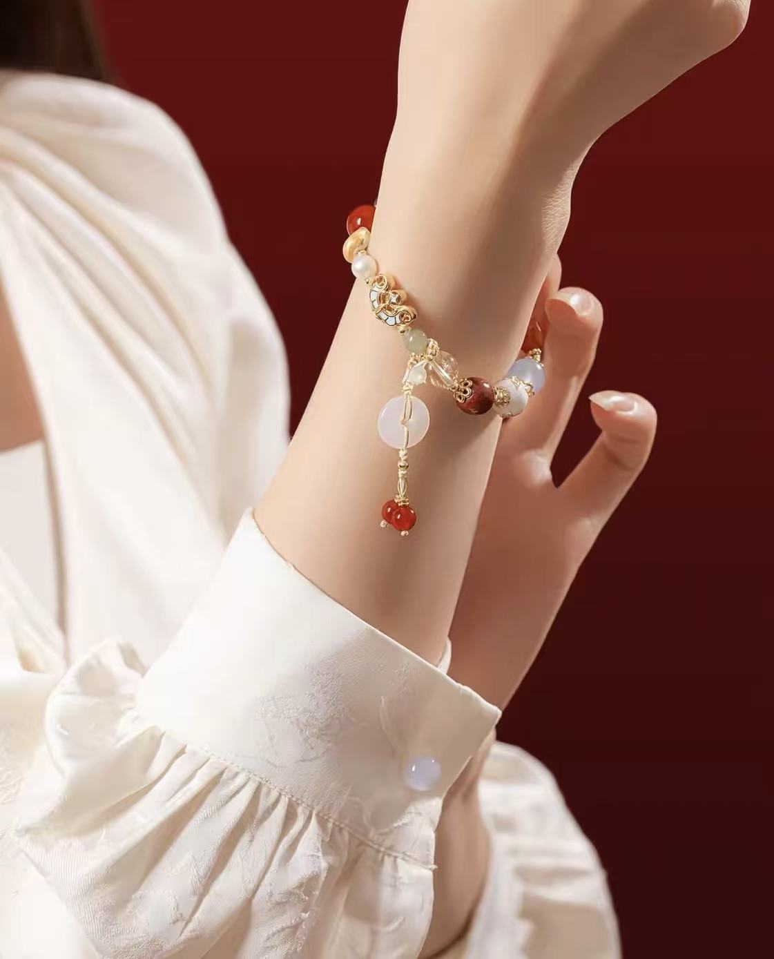 Fortune Gourd &amp; Peace Buckle Gemstone Bracelet