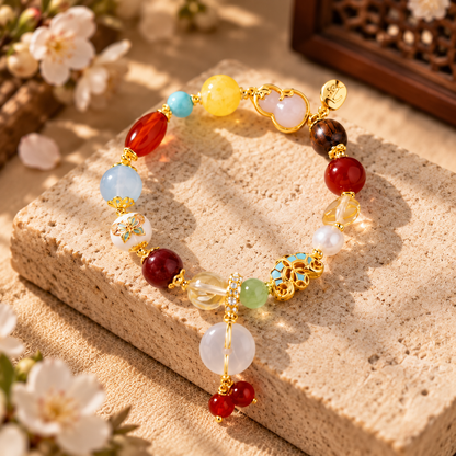 Fortune Gourd &amp; Peace Buckle Gemstone Bracelet