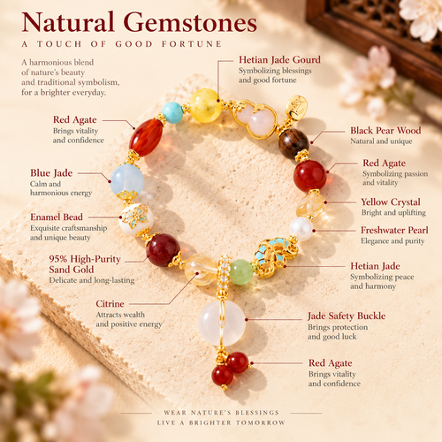 Fortune Gourd & Peace Buckle Gemstone Bracelet