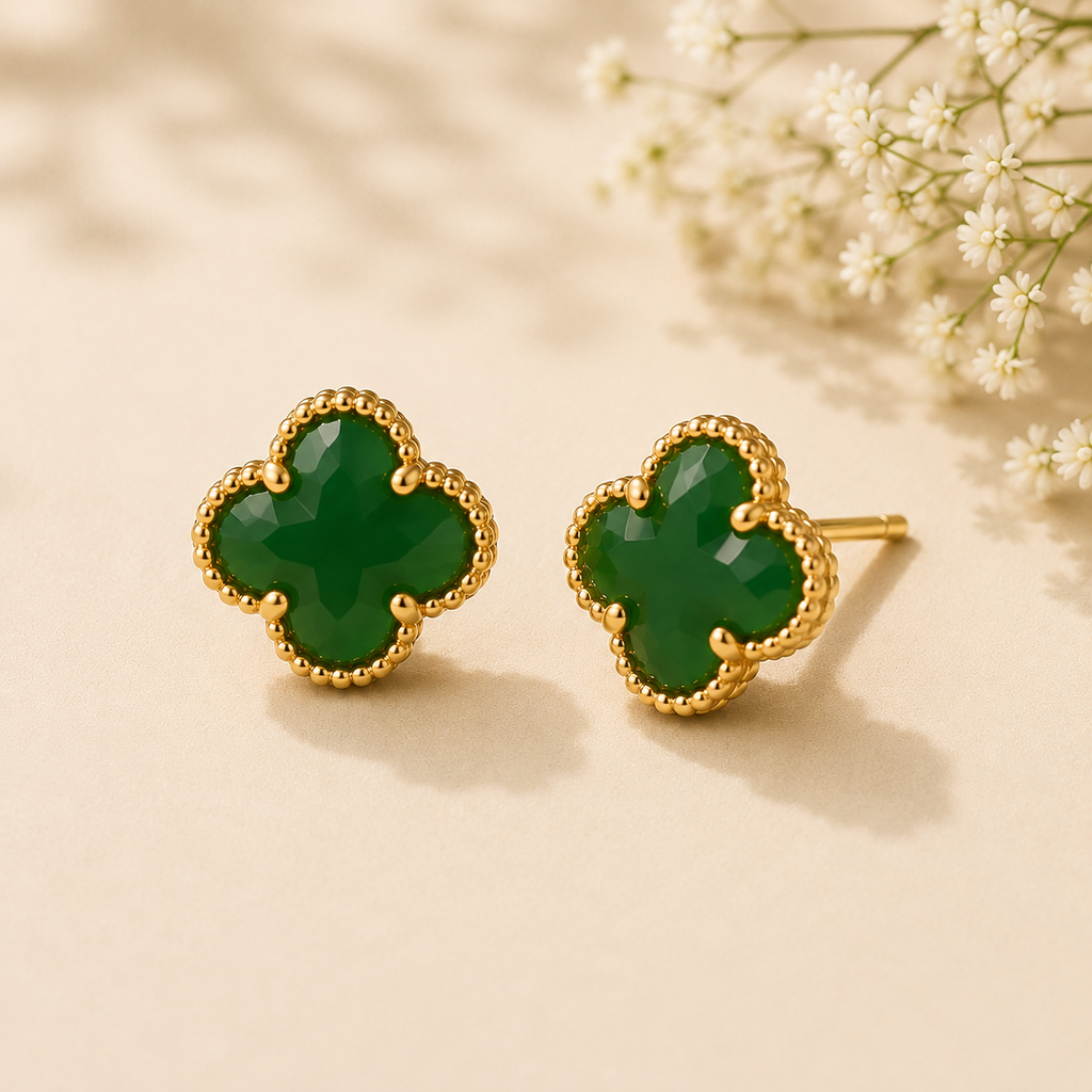 Jade Clover Stud Earrings