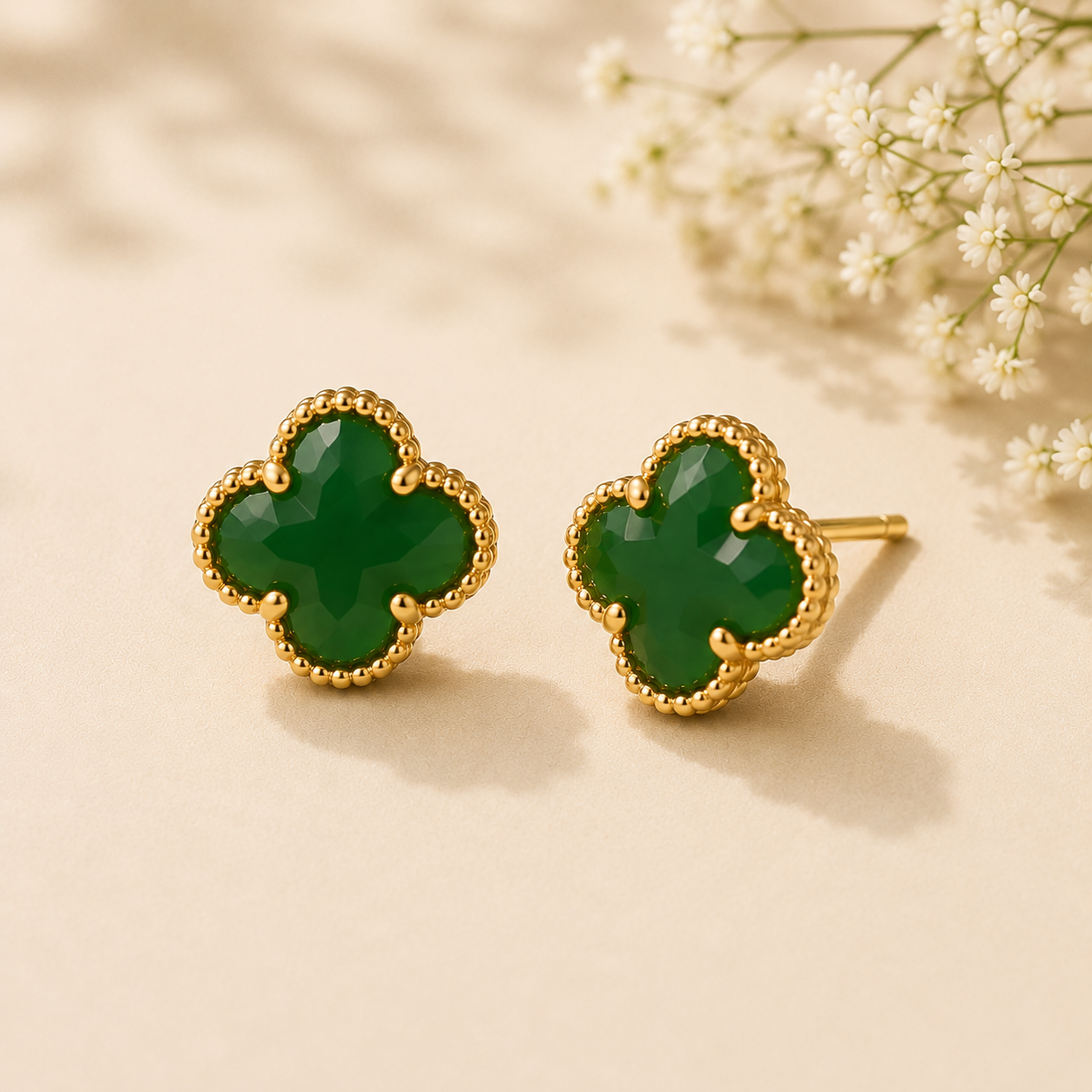 Jade Clover Stud Earrings