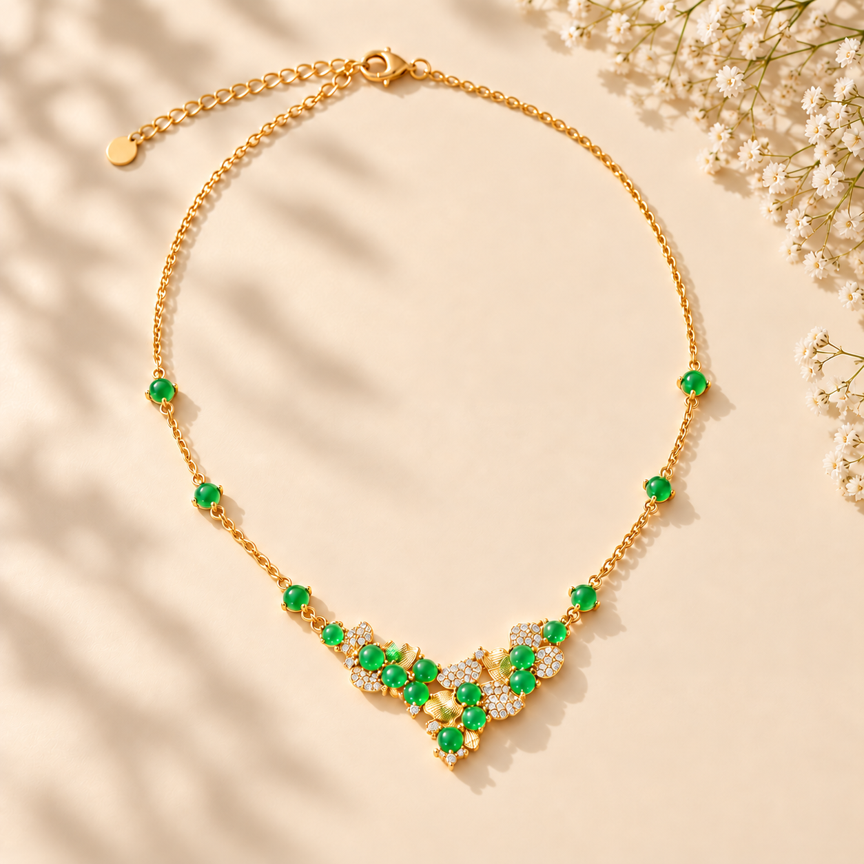 Jade Blossom Necklace – Gold-Plated Genuine Jade Necklace for Women | LVY FOREST