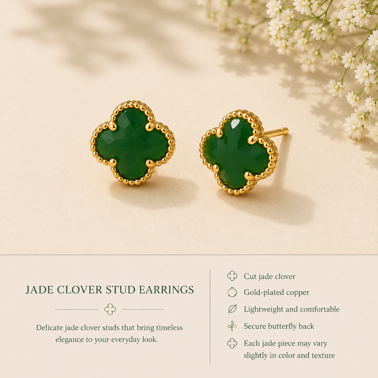 Jade Clover Stud Earrings