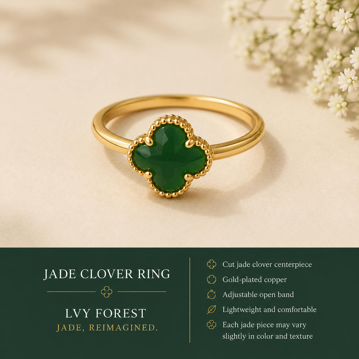 Jade Clover Ring