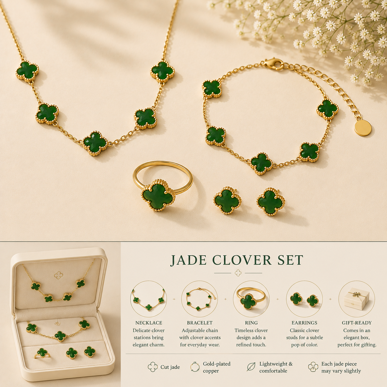 Jade Clover Jewelry Set