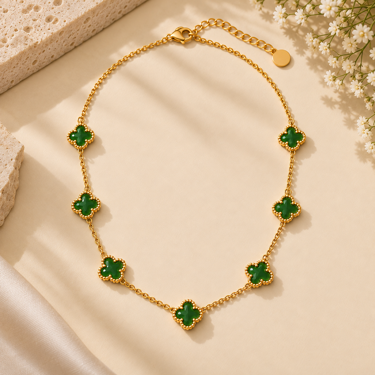 Jade Clover Necklace – Gold-Plated Genuine Jade Necklace for Women | LVY FOREST